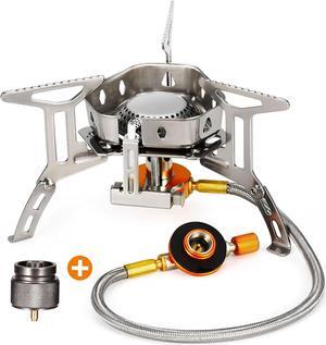 Portable Backpacking Stove with Piezo Ignition Windproof Camping Gas Stove Camp Stove Foldable Burner with Propane Canister Adapter for Outdoor Camping Hiking Picnic