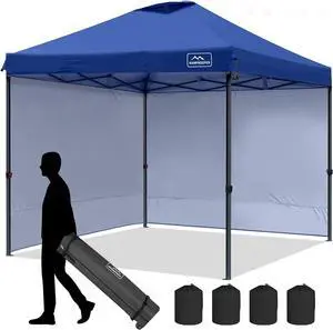 KAMPKEEPER Canopy Tent,10x10 Canopy Tent with sidewalls,Pop Up Canopy Tent for Commercial Garden Wedding Camping Party with 2 Sidewalls & 4 Weight Bags & Carry Bag (Navy Blue)