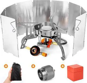 Odoland 3500W Windproof Camp Stove Camping Gas Stove with Windscreen, Fuel Canister Adapter, Piezo Ignition, Carry Case, Portable Collapsible Stove Burner for Outdoor Backpacking Hiking and Picnic
