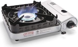 Portable Butane Camping Stove, Piezo Click Ignition, 15,000 BTU Output, Double Wind-Guard Portable Stove Burner for Emergency, Tailgating, Hiking, Backpacking, Camping Essentials by Chef Master #90019