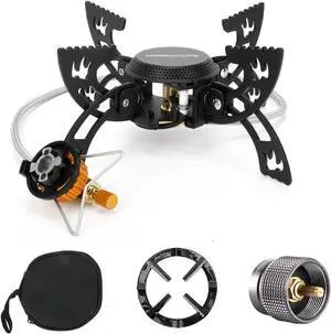 Backpacking Stove Camp Burner Portable Camping Stove,Portable Butane Stove Small Propane Stove Isobutane Stove, Portable StoveInclude Propane To Butane Adapter Wok Stand