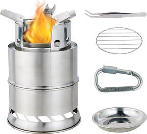 Mini Portable Wood Burning Stove with BBQ Grill,Camping Hiking Stove,Foldable Stainless Steel Backpacking Stove,Solid Alcohol Survival Stove for Camping Hiking Picnic Outdoor
