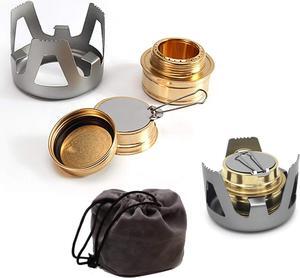 Backpacking Alcohol Stove, Portable Efficient Lightweight Brass Spirit Burner Cooktop with Aluminium Stand and Flame Regulator for Camping, Hiking, Picnic and Survival