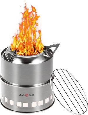 Gas One Camping Stove - Wood Stove Stainless Steel Portable Stove with Alcohol Tray Potable Wood Burning Stoves for Picnic BBQ Camp Hiking with Grill Grid