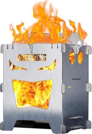 OneTigris Camping Backpacking Stove Portable Foldable Burning Wood Stove for Outdoor Hiking Picnic BBQ,Stainless Steel (Medium)