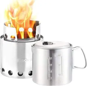 Solo Stove Lite & Pot 900 Set: Portable, Wood Burning Campstove + 900 ml Pot | Incl. Nylon Sack, For 1-2 People, 304 Stainless Steel, Compact (packed): 11,9 x 11,5 cm