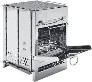 Camping Wood Stove with Grill,Collapsible Backpacking Burner,Small Stainless Steel Firebox with Handles,Portable Solo Stove,Ultralight Rocket Stove for Outdoor Cooking Hiking Hunting Fishing