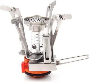 Backpacking Stove Portable Camping Stove with Piezo Ignition Stable Supports Ultralight Stove for Camping Hiking and Backpacking Trips Cooking (Orange)