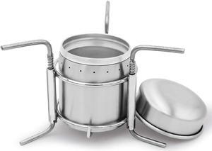 Portable Outdoor Mini Stainless Steel Ultralight Liquid Alcohol Stove Burner Furnace with Rack Support Stand for Backpacking Picnic Hiking Camping Survival