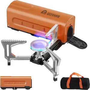 Portable Camping Gas Stove: 2200W/7500BTU 1-Burner Foldable Butane Stove with Piezo Ignition & Carrying Bag for Outdoor Camping, BBQ, Hiking and More, Adjustable Firepower, Orange