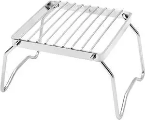 Camp Grill with Foldable Legs-304 Stainless Steel Grill Grate for Gas Stove-Ultralight Campfire Stand-Portable Grill Grid for Backpacking/Camping/Hiking/Picnic/Traveling/Fishing with Carry Bag