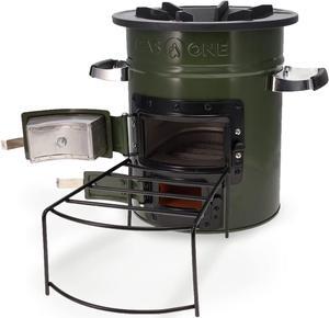 GasOne Premium Wood Burning Rocket Stove Camping for Backpacking, Hiking, RV and Survival - Insulated Barrel Stove Kit with Silicone Handles  Military Green
