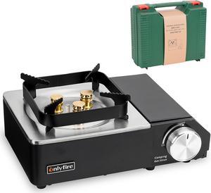 ONLYFIRE Portable Camping Stove with Carry Case, High Power Butane Stove Instant Ignition, Windproof Camp Stove for Camping, Hiking, RV Trip, Backpacking and Emergency, Stainless Steels Black GS336