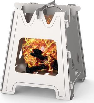 Titanium Wood Burning Stove, Open Fire Stove Ultra Lightweight Portable Backpacking Camping Stove With Cross Stand for Outdoor Hiking Traveling Picnic BBQ