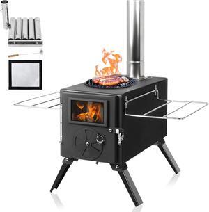 LAZZO Camping Tent Stove, Portable Wood Burning Stove with Pipes for tent, Heating Burner Stove for Camping, Outdoor Camping Tent Wood Stove for Cooking, Ice-fishing,Travel, Hiking,Backpacking trip