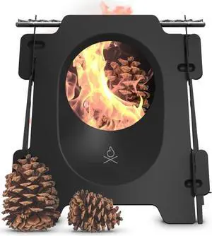 überleben Stöker Wood Burning Camp Stove - Stainless Steel Portable Wood Stove for Camping, Backpacking, & Hiking - 18oz Folding Camping Stove - Small Wood Stove Camping Essentials (Carbon Black)