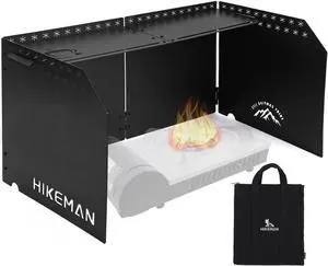 HIKEAMN Camping Stove Windscreen - Outdoor Folding Gas Stove Windshield,Camping Wind Blocker with a Storage Bag for Camping,Hiking,Picnic,Cooking (black)