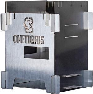 OneTigris ROCUBOID Camping Stove Foldable, Lightweight Portable Wood Burning Stove Stainless Steel with Pocket for Camping Hiking Backpacking Survival Outdoor Cooking Pinic BBQ