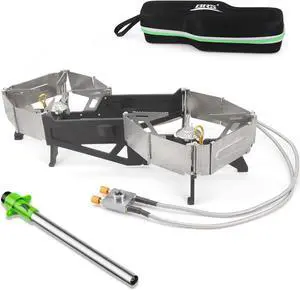 BRS-32 Portable Foldable Camping Stove Expandable Double Cooktop - Easy to Operate, Camping Kitchenware with BRS-191 Electronic Igniter