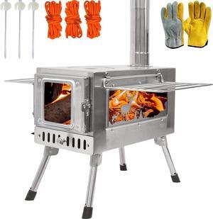 Outdoor Wood Burning Stove, Portable with Chimney Pipe for Cooking, Camping, Tent, Hiking, Fishing, Backpacking