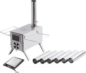TOMOUNT Tent Stove Portable Wood Burning Stove 304 Stainless Steel for Camping Hunting 6feet Pipes Included