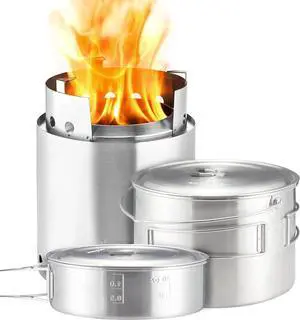 Solo Stove Campfire 2 Pot Set Combo - 4+ Person Wood Burning Camping Stove | Outdoor Kitchen Kit for Backpacking Camping Survival | NO Batteries or Liquid Fuel Gas Canister Required