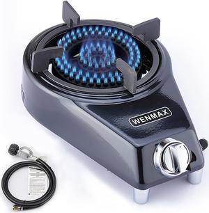 Single Burner Propane Stove, Portable Gas Stove with Propane Adapter Hose, High Heat Value 15000 BTU, Smart Valve Protection for Children, Portable Size for Outdoor Use