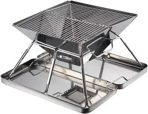 RANIT Folding Campfire Grill, Camping Fire Pit, Outdoor Wood Stove Burner, 304 Premium Stainless Steel, Portable Camping Grill with Carrying Bag for Outdoor Backpacking Hiking BBQ