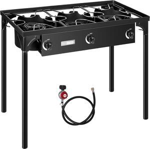 VIVOHOME Outdoor 3-Burner Stove, Max. 225,000 BTU/hr, Heavy Duty Tri-Propane Cooker with Detachable Legs Stand for Camping Cookout