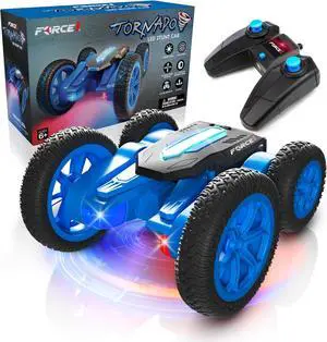 Force1 Tornado LED Remote Control Car for Kids - Double Sided Fast RC Car, 4WD Off-Road Stunt Car with 360 Flips, All Terrain Tires, LEDs, Rechargeable Toy Car Batteries, and Easy Remote