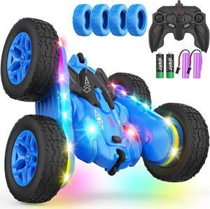 Remote Control Car, Rc Cars Stunt RC Car Toys New Upgraded Strip Lights and Headlights Car Toys Double-Sided 360° Rotating 4WD Rc Drift Truck for Boys Girls Birthday Gift (Blue)