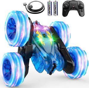 Remote Control Car,Rechargeable Fast Direct Charging RC Cars for Kids with Colorful Light,Double-Sided 360° Rotating RC Stunt Car 4WD RC Truck Car Toys for Ages 5-7 Gift for Boys Girls Ages 8-12 Blue