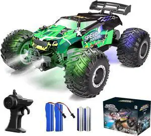 Remote Control Car RC Cars All Terrain Monster Truck, Outdoor 2WD Off Road Hobby RC Crawler Truck with 2 Rechargeable Batteries and Colorful Light, 20Km/h Fast RC Car Toys Gift for Kids Boys