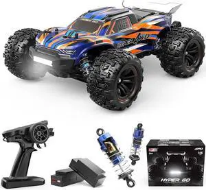 HYPER GO H16DR 1:16 Scale Ready to Run Fast Remote Control Car, High Speed Jump RC Monster Truck, Off Road RC Cars, 4WD All Terrain RTR RC Truck with 2 LiPo Batteries for Boys and Adults