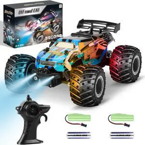 Remote Control Car, Remote Control Truck, 2.4Ghz All Terrain Off-Road Monster Truck, 20 KM/H Rc Cars with LED Bodylight and 2 Rechargeable Batteries Toys for Boys Age 4-7 8-12