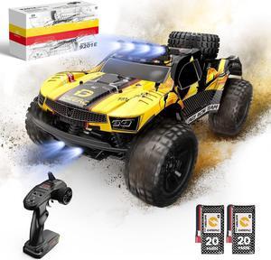 DEERC 9201E 1:10 Large Remote Control Truck with Lights, Fast Short Course RC Car, 48 km/h 4x4 Off-Road Hobby Grade Toy Monster Crawler Electric Vehicle with 2 Rechargeable Batteries for Adult Kid Boy