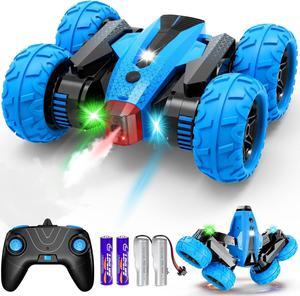 RC Cars, 2.4GHz Fast Stunt RC Car, 4WD Double Sided 360° Rotating RC Trucks with Headlights, High Speed Off Road Stunt Truck, Cool Spray Patterns, Remote Control Cars Toy for Boys Girls