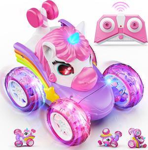 Carsky Remote Control Car RC Stunt Cars for Girl 360°Stunt Rotation 4WD Remote Cars for Kids 3-6 Double Sided RC Car with LED Lights,2.4GHz Electric Toy Car,Birthday Gift for 3 4 5 6 Year Old Girl