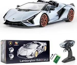 MIEBELY Lamborghini Remote Control Car, 1:16 Scale Lambo Toy Car 7.4V 500mAh Officially Licensed 12Km/h Rc Cars with Led Light 2.4Ghz Model Car for Adults Boys Girls Birthday Ideas Gift (Light Blue)