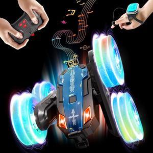 Remote Control Car - Double-Sided 360° Rotating, 4WD, 2.4GHz Rechargeable with LED Light and Music, RC Stunt Cars Toy for Boys and Girls on Birthdays Blue