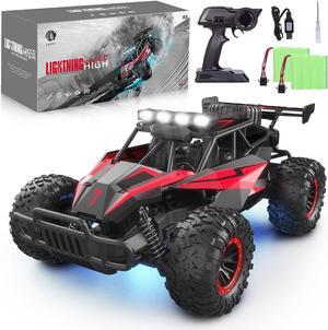 1:16 Scale Remote Control Car, 20 Km/h High Speed Remote Control Truck Off Road RC Monster Vehicle with LED Headlights and Chassis Lights, Electric Toy for Boys Kids and Adults