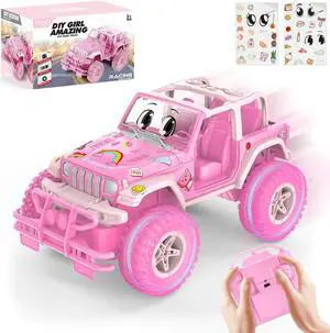NQD Pink RC Cars with DIY Stickers, Remote Control Car for Girls, 80 Min Play Jeep 2.4GHz Off Road RC Trucks, Birthday Christmas Little Girl Toys Gifts for 3-8 Years Old