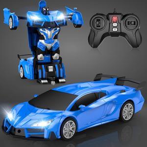 Remote Control Car, Transform Robot RC Cars with Cool Headlights, 2.4Ghz Kids Toys Car with 360 Degree Rotation and One-Button Deformation, Christmas Birthday Gifts for Boys Girls(Blue)