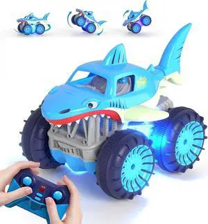 MaxTronic Remote Control Car, Amphibious RC Cars with 2.4Ghz 4WD All Terrain Waterproof RC Shark Monster Truck Toys for Boys Girls 3-12 Years