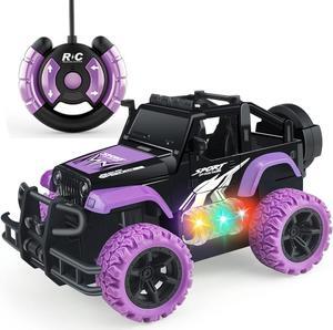 Remote Control Car for Girls, 1:20 Scale Rc Cars Remote Control Truck Car Toy Vehicles for Kids Age 3-5, Rc Truck Racing Car with 3 Color Lights for Kids 5-7 8-12 Birthday Gift, Purple