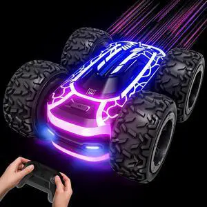 Tecnock Remote Control Car for Boys 4-7, 2.4GHz Rc Stunt Car for Kids, 360°Rotating Double Sided RC Car with Lights, Car Toy for Boys and Girls