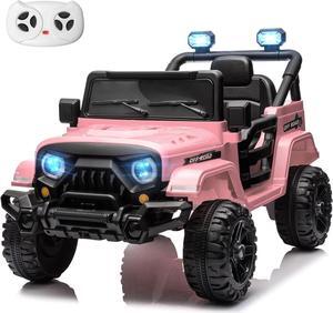 12V Kids Electric Ride on Truck Car Remote Control, Twin 35W Motors 3.5MPH Max Speed, Bluetooth USB Music Player, 4 Wheels Suspension LED Lights Safety Belt, Gift for Boy & Girl-Pink