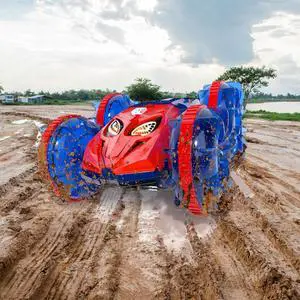 Amphibious Remote Control Car Monster Truck - Waterproof 2.4GHz RC Monster Truck Car Boat 4WD 360°Rotating All Terrain Water Beach Pool RC Car for 8-12 Year Old Boy Toys