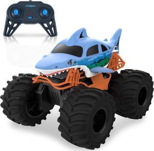 Amphibious Remote Control Car Boat, 1:18 Scale 4WD Shark Monster Truck Toys, 2.4GHz All Terrain Remote Control Car, 360 Degree Rotation, Pool Toy for Kids Ages 6-7 8-9 10-12 Boys & Girls