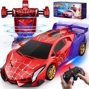 Spider Transform RC Cars Toys with Eye & Underbody Lights, 2.4GHz Remote Control Car One-Button Deformation, Fast 360°Rotation Robot Toys Birthday Gifts for 3 4 5 6 7 8 9 10 Year Old Boys Age 4-7 8-12
